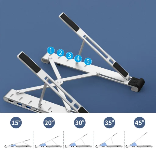 Choetech HUB-M43 7 az 1-ben laptop állvány HUB Type-C-HDMI (4K/30Hz/USB-A*2/Type-C Data/SD/TF PD töltővel, fekete - 6
