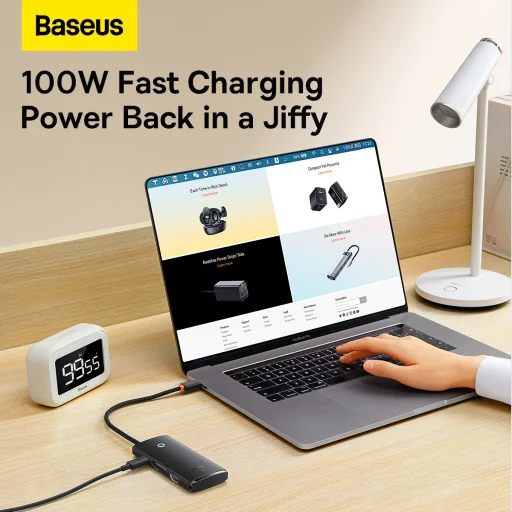 Baseus Adapter HUB - Type C - 2xUSB3.0 + Type C + HDMI 4K + SD + microSD - PD 100W fekete - 11