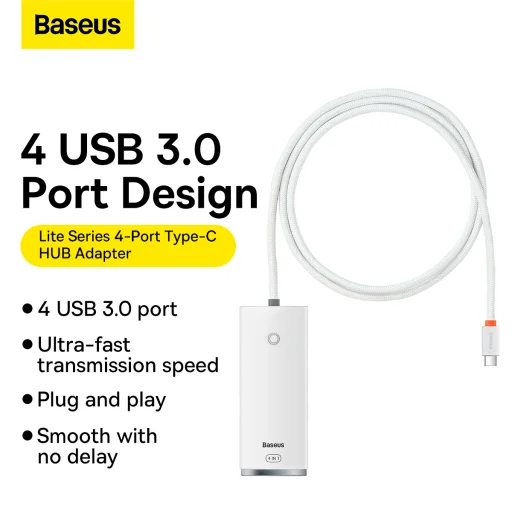 Baseus adapter HUB Type C 4xUSB 3.0 1 méter kábellel fehér - 4