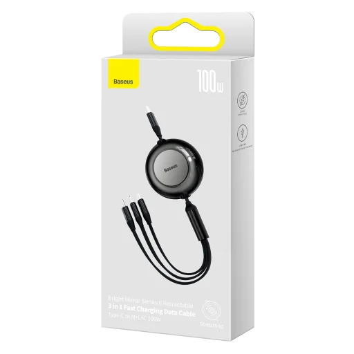 Baseus Bright Mirror2 3 az 1-ben kábel Type C - Type C, micro USB, Lightning 100W 1.1 m fekete - 7
