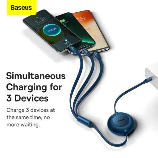 Baseus Bright Mirror2 3 az 1-ben kábel Type C - Type C, micro USB, Lightning 100W 1.1 m sötétkék - 2