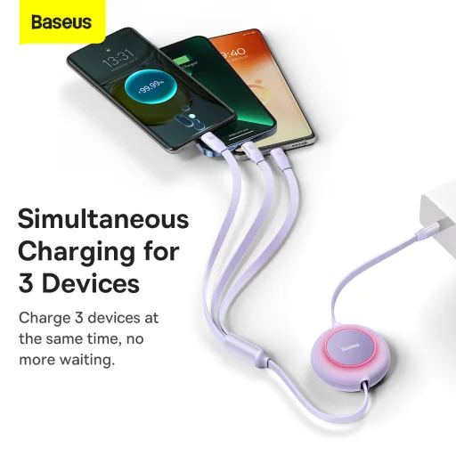 Baseus Bright Mirror2 3 az 1-ben kábel Type C - Type C, micro USB, Lightning 100W 1.1 m lila - 9