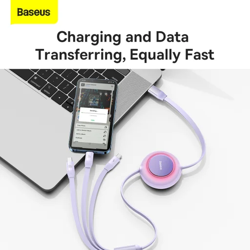 Baseus Bright Mirror2 3 az 1-ben kábel Type C - Type C, micro USB, Lightning 100W 1.1 m lila - 4