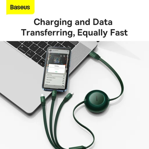 Baseus Bright Mirror2 3 az 1-ben kábel Type C - Type C, micro USB, Lightning 100W 1.1 m zöld - 12