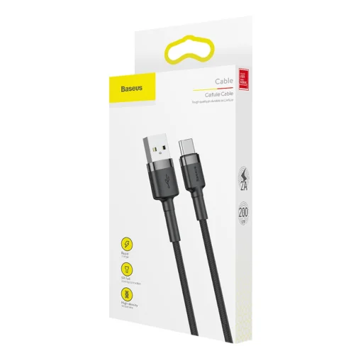Baseus Cafule Nylon harisnyázott USB/USB-Type C kábel QC3.0 2A 2m fekete-szürke (CATKLF-CG1) - 6