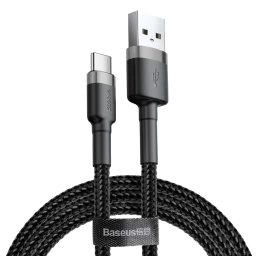 Baseus Cafule Nylon harisnyázott USB/USB-Type C kábel QC3.0 2A 2m fekete-szürke (CATKLF-CG1) - 1