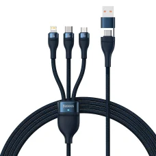 Baseus Flash Series II 3 v 1 kábel USB, Type C - Type C, Lightning, microUSB 100W 1.2 m tmavomodrý