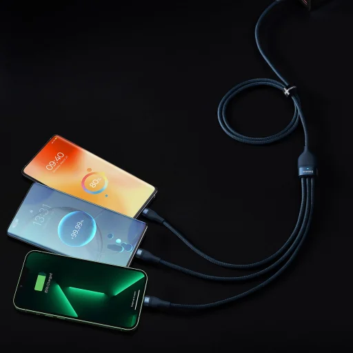 Baseus Flash Series II 3 az 1-ben kábel USB, Type C - Type C, Lightning, microUSB 100W 1.2 m sötétkék - 8