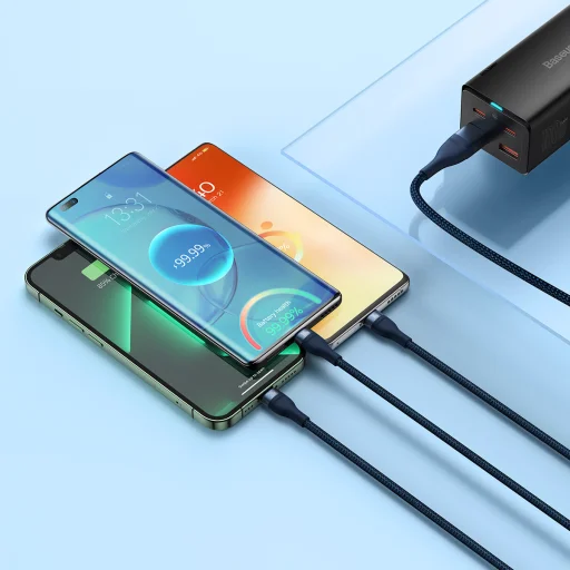 Baseus Flash Series II 3 az 1-ben kábel USB, Type C - Type C, Lightning, microUSB 100W 1.2 m sötétkék - 3