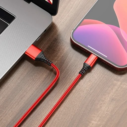 Borofone BX54 Ultra Bright USB - Lightning kábel 2.4A 1m piros - 3