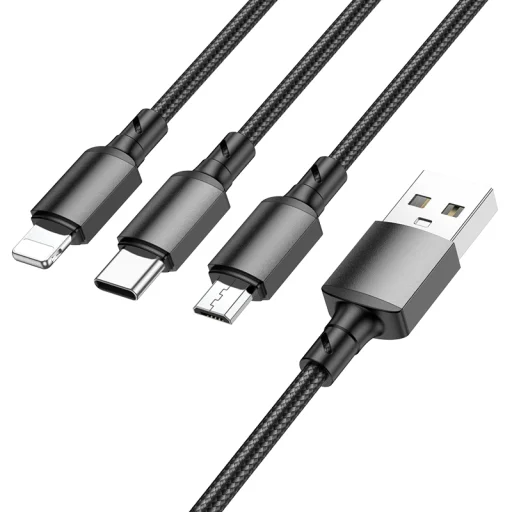 Borofone BX72 3 az 1-ben USB - Type C, micro USB, Lightning töltőkábel 2A 1 m fekete - 2