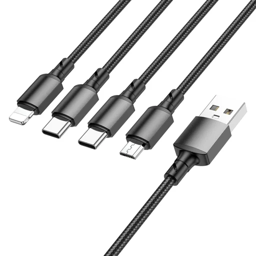 Borofone BX72 4 az 1-ben USB - 2xType C, micro USB, Lightning kábel 2A 1 m fekete - 5