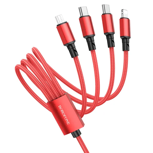 Borofone BX72 4 az 1-ben USB - 2xType C, micro USB, Lightning kábel 2A 1 m piros - 1