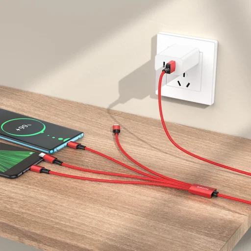 Borofone BX72 4 az 1-ben USB - 2xType C, micro USB, Lightning kábel 2A 1 m piros - 3