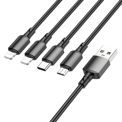 Borofone BX72 4 az 1-ben USB - Type C, micro USB, 2xLightning kábel 2A 1 m fekete - 2