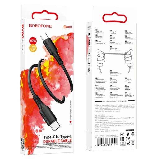 Borofone Succeed BX80 Type C - Type C kábel 60W 3A 1m fekete - 3