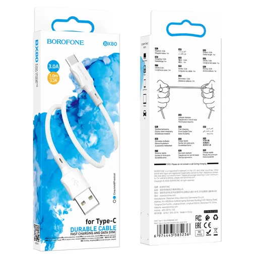Borofone Succeed BX80 USB - Type C kábel 3A 1m fehér - 3