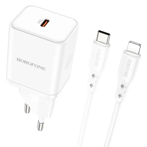 Borofone BN6 hálózati töltő adapter Type C QC 3.0 PD 20W + Type C - Lightning kábel fehér - 1