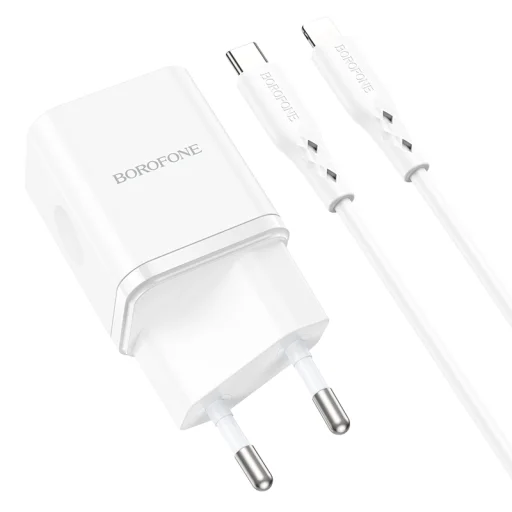 Borofone BN6 hálózati töltő adapter Type C QC 3.0 PD 20W + Type C - Lightning kábel fehér - 5