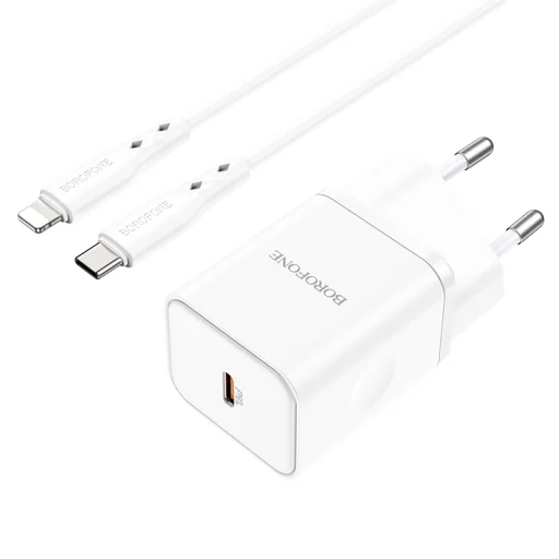 Borofone BN6 hálózati töltő adapter Type C QC 3.0 PD 20W + Type C - Lightning kábel fehér - 2
