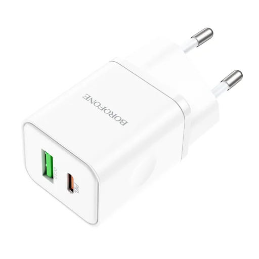 Borofone BN7 hálózati töltő adapter USB+Type C QC 3.0 PD 20W fehér - 9
