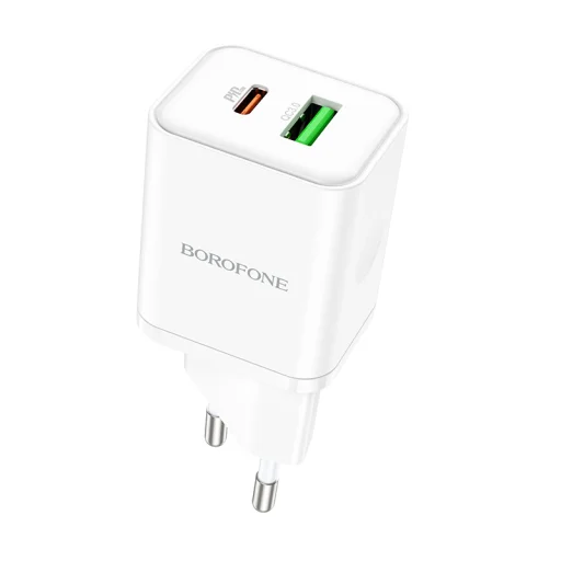 Borofone BN7 hálózati töltő adapter USB+Type C QC 3.0 PD 20W fehér - 1