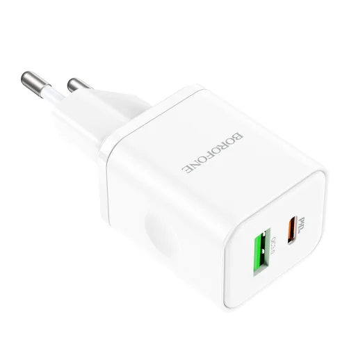 Borofone BN7 hálózati töltő adapter USB+Type C QC 3.0 PD 20W fehér - 10