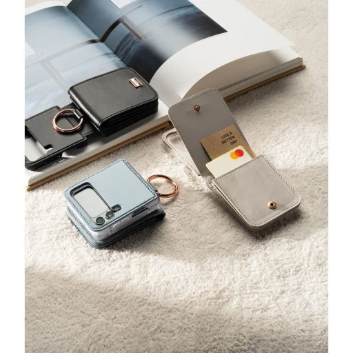 Samsung Galaxy Z Flip 4 Ringke Signature valódi bőr tok vállpánttal kék - 6