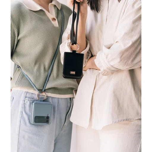 Samsung Galaxy Z Flip 4 Ringke Signature valódi bőr tok vállpánttal kék - 9