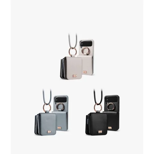 Samsung Galaxy Z Flip 4 Ringke Signature valódi bőr tok vállpánttal kék - 2