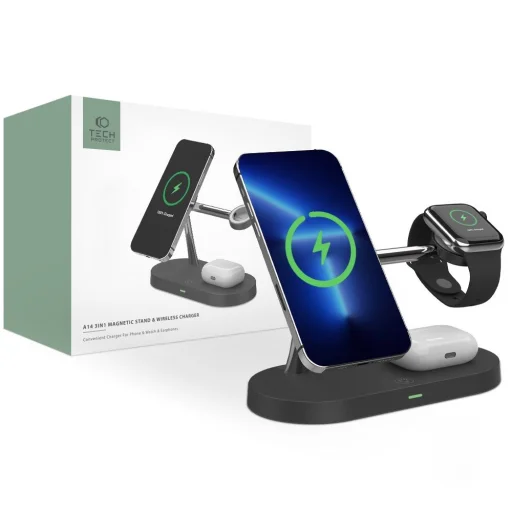 Tech-Protect A14 3 az 1-ben vezeték nélküli töltőállomás MagSafe kompatibilis fekete - 1