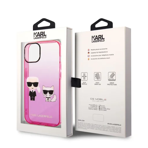 iPhone 14 Karl Lagerfeld Gradient Karl és Choupette tok rózsaszín (KLHCP14STGKCP) - 3