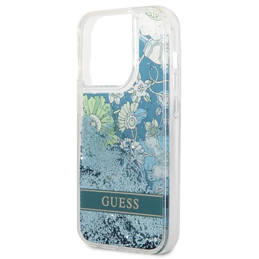 iPhone 14 Pro Guess Liquid Glitter Flower csillámos tok zöld (GUHCP14LLFLSN) - 7