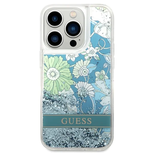 iPhone 14 Pro Guess Liquid Glitter Flower csillámos tok zöld (GUHCP14LLFLSN) - 2