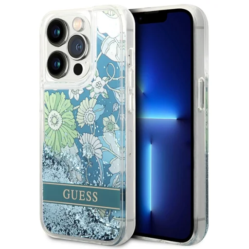 iPhone 14 Pro Guess Liquid Glitter Flower csillámos tok zöld (GUHCP14LLFLSN) - 3
