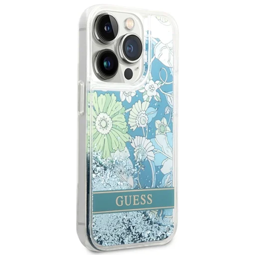 iPhone 14 Pro Guess Liquid Glitter Flower csillámos tok zöld (GUHCP14LLFLSN) - 4