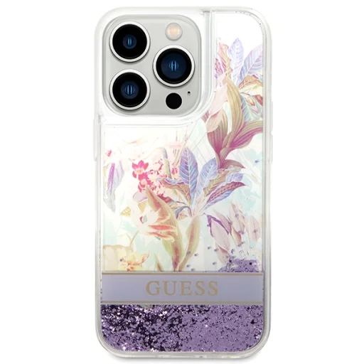 iPhone 14 Pro Guess Liquid Glitter Flower csillámos tok lila (GUHCP14LLFLSU) - 5
