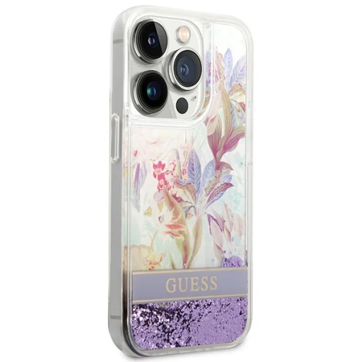 iPhone 14 Pro Guess Liquid Glitter Flower csillámos tok lila (GUHCP14LLFLSU) - 3