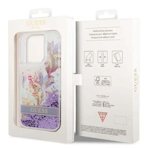 iPhone 14 Pro Guess Liquid Glitter Flower csillámos tok lila (GUHCP14LLFLSU) - 4