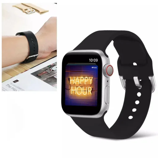 Apple Watch 4/5/6/7/8/SE (38/40/41mm) szilikon csatos óraszíj fekete Alphajack - 2