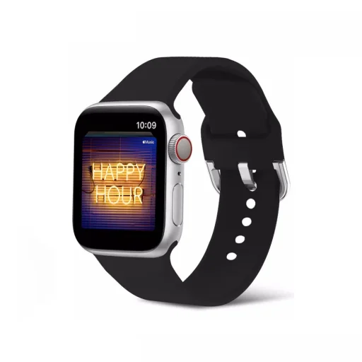 Apple Watch 4/5/6/7/8/SE (38/40/41mm) szilikon csatos óraszíj fekete Alphajack - 1