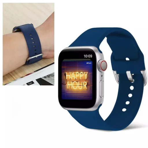 Apple Watch 4/5/6/7/8/SE (38/40/41mm) szilikon csatos óraszíj éjkék Alphajack - 2