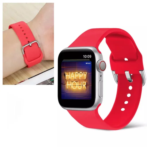 Apple Watch 4/5/6/7/8/SE (38/40/41mm) szilikon csatos óraszíj piros Alphajack - 2