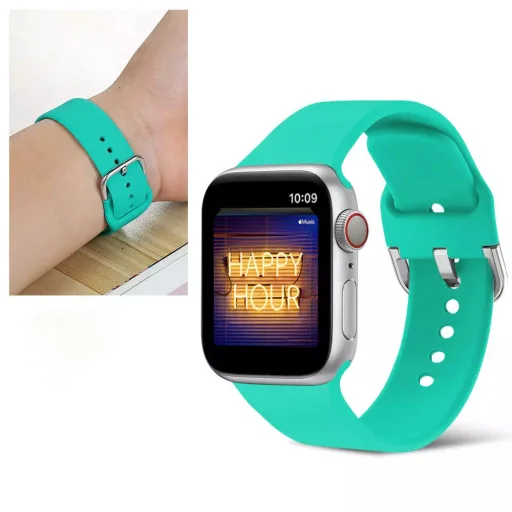 Apple Watch 4/5/6/7/8/SE (38/40/41mm) szilikon csatos óraszíj mentazöld Alphajack - 2