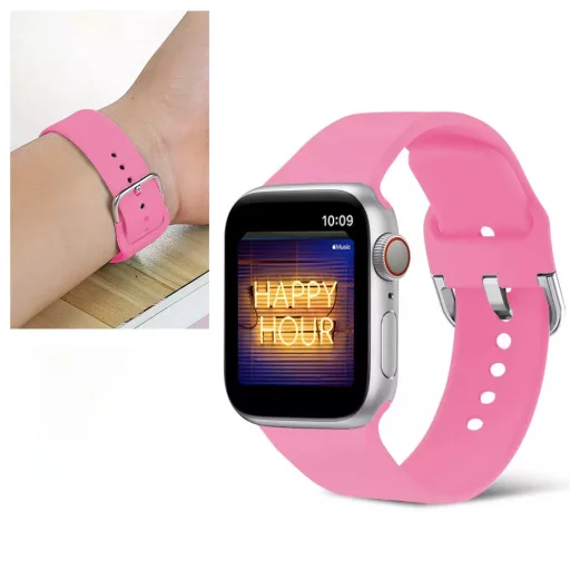 Apple Watch 4/5/6/7/8/SE/Ultra (42/44/45/49mm) szilikon csatos óraszíj élénk rózsaszín Alphajack - 2