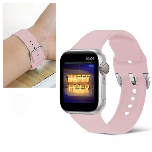 Apple Watch 4/5/6/7/8/SE/Ultra (42/44/45/49mm) szilikon csatos óraszíj rózsaszín homok Alphajack - 2