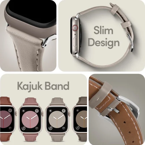 Apple Watch 4/5/6/7/8/9/10/ SE (38/40/41 mm) Spigen Cyrill Kajuk óraszíj krém szín - 10