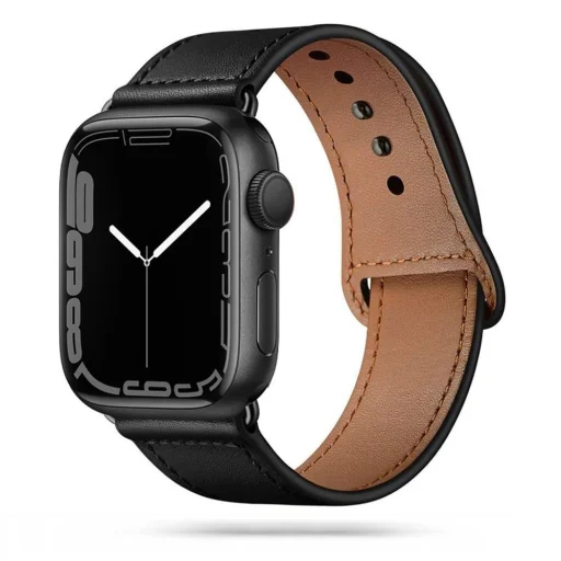 Apple Watch 4/5/6/7/8/SE (38/40/41 mm) Tech-Protect LeatherFit szíj fekete - 1