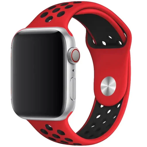 Apple Watch 4/5/6/7/8/SE (38/40/41mm) szilikon sportszíj piros-fekete Alphajack - 1
