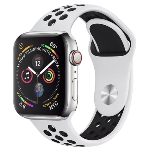 Apple Watch 4/5/6/7/8/SE (38/40/41mm) szilikon sportszíj fehér-fekete Alphajack - 1